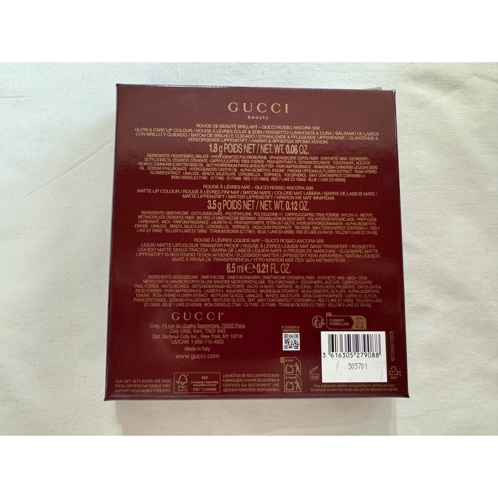 Gucci Beauty Rosso Ancora 509 Lip Set Matte Liquid & Glow Lipstick 3 Piece New - Picture 5 of 5